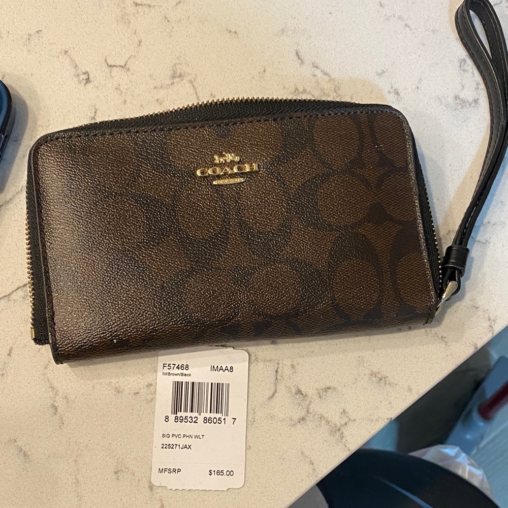 Coach Dark Brown Signature Wristlet